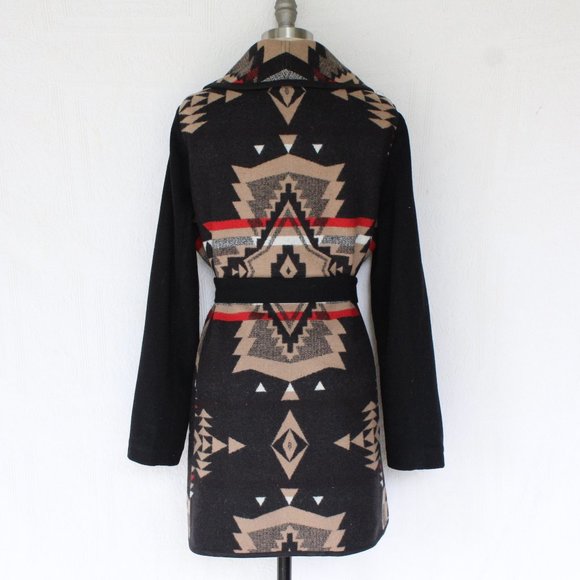 Pendleton wool blanket tribal Aztec southwest tribal wrap jacket coat cardigan - Picture 8 of 10